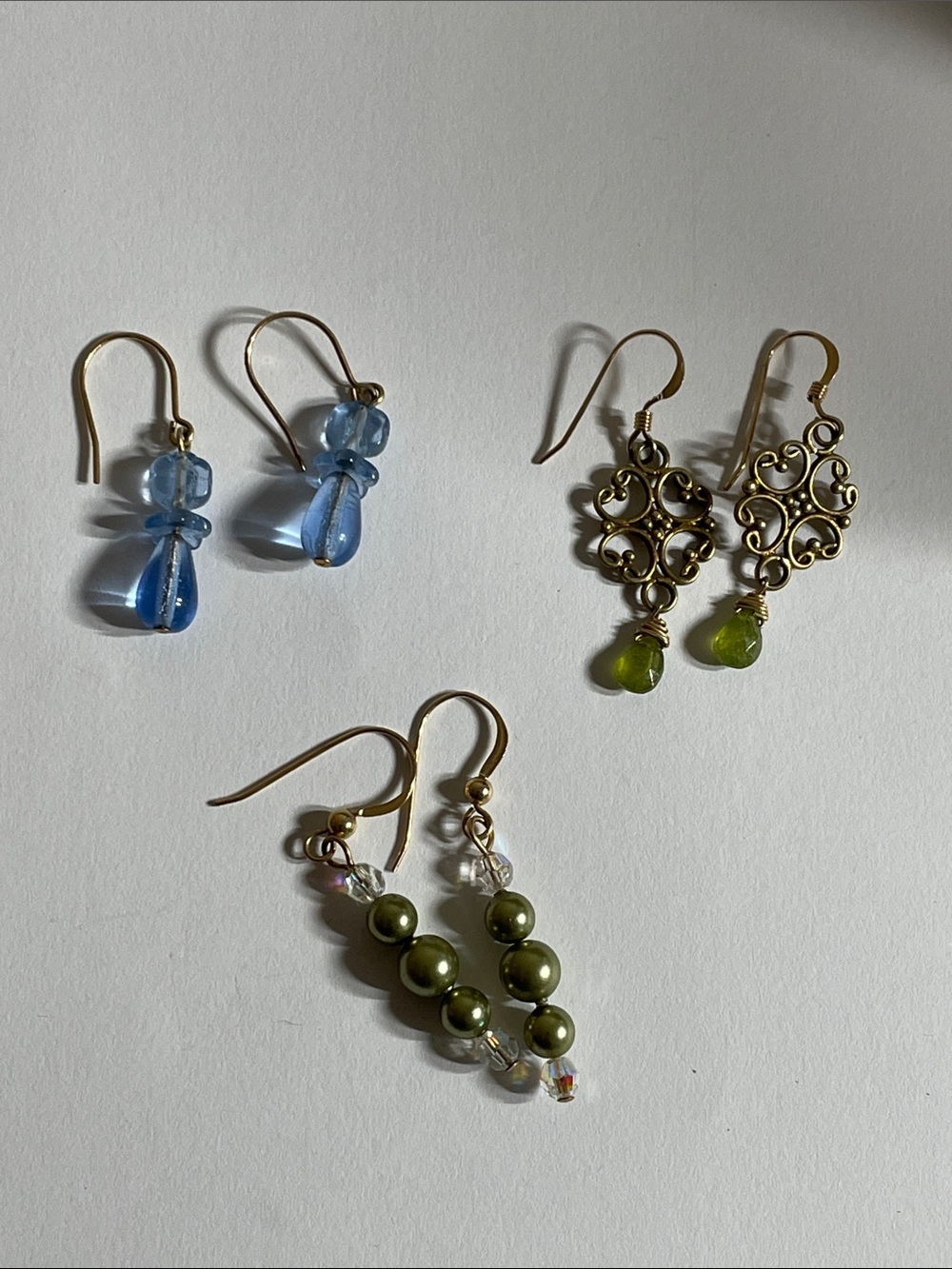 14k GF Assorted Women's Drop Earrings Set in Blue, Olive and Lime - Unbranded